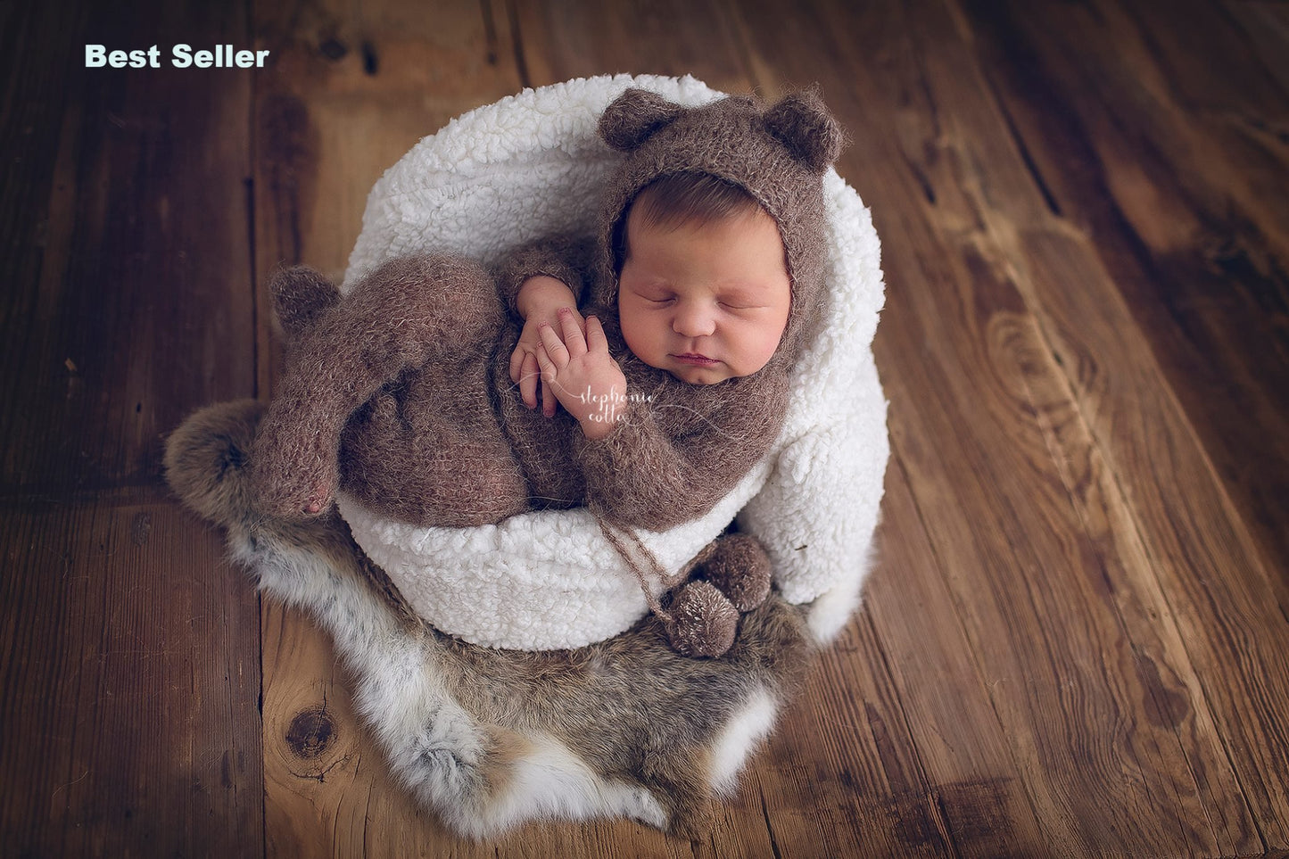 Newborn size, knitted bear outfit, neutral, girl, boy, Ready to send