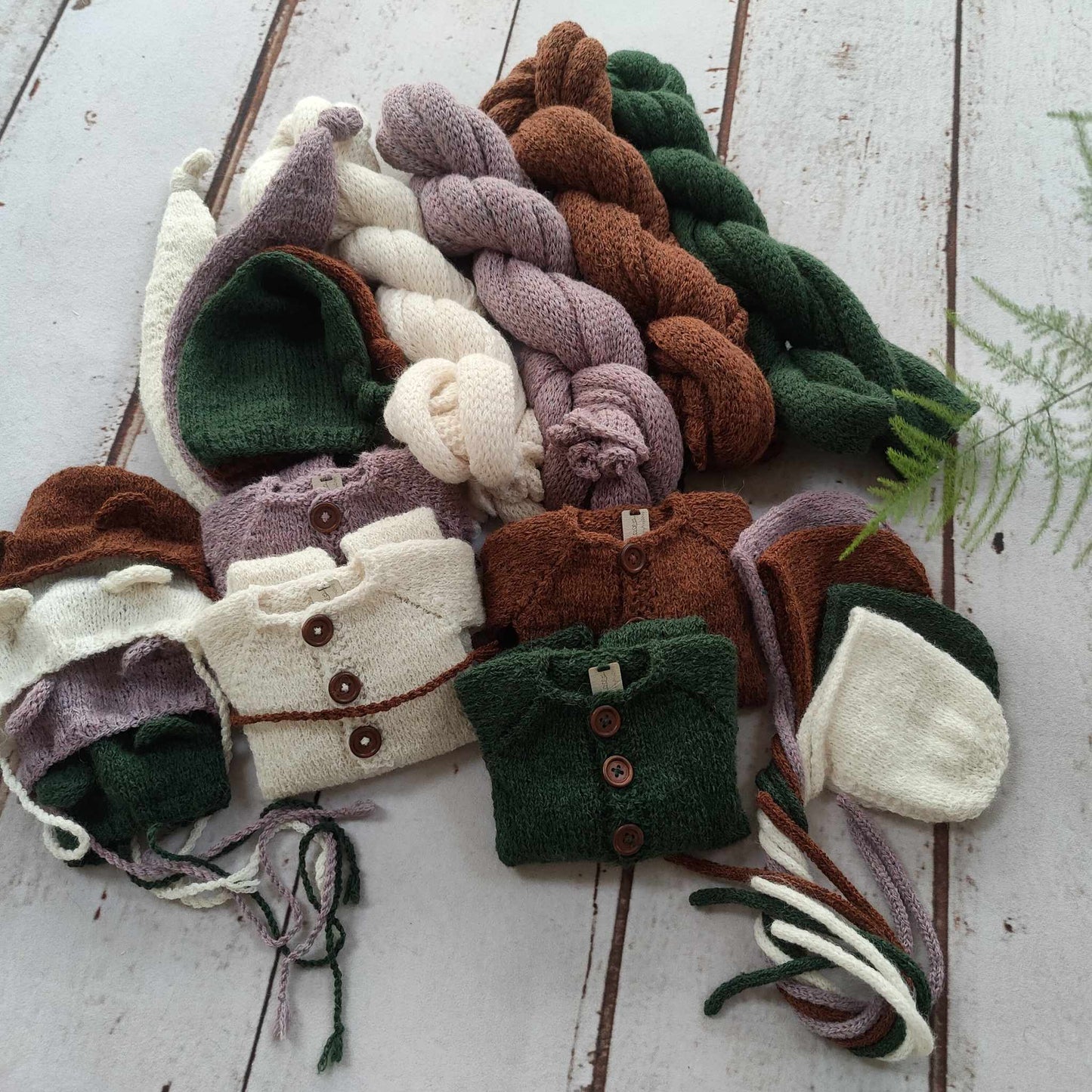 Newborn size knitted pyjama, bonnet, set, ready to send , pre order, green, mustard, twin