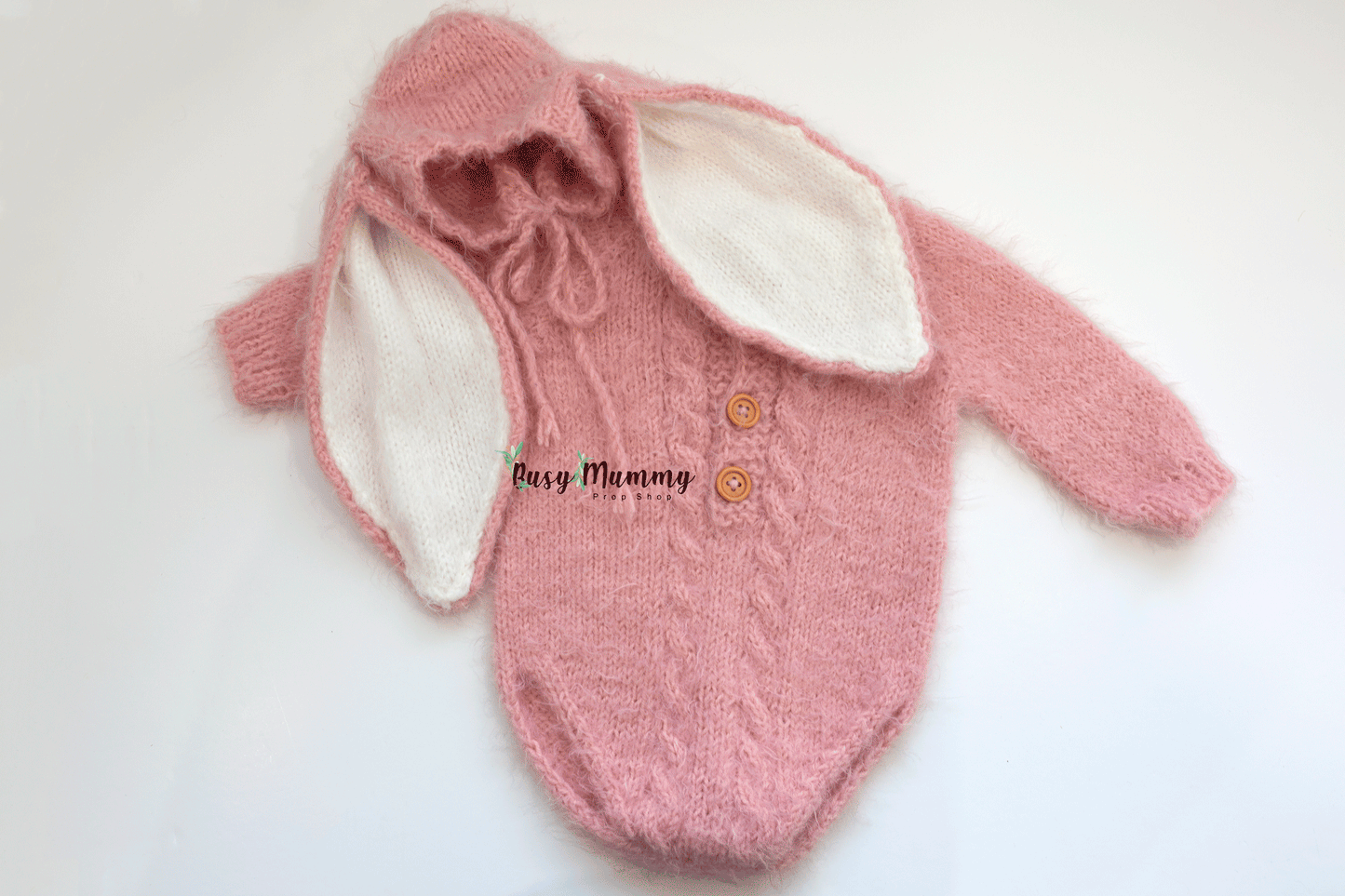 Super sof, knitted romper and bunny bonnet, easter, pink, sitter, 3 6 month, Ready to send