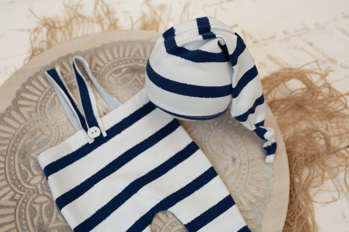 Newborn navy, white, boy, set, sleep hat, pants, stripe, Ready to send