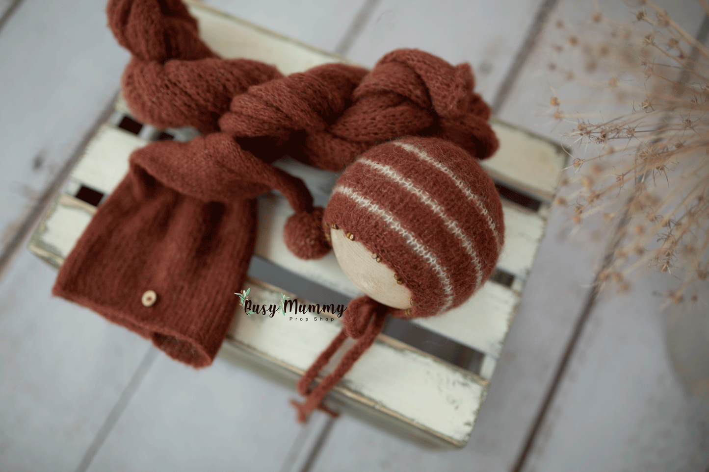 Newborn size, autumn, rust, sleep hat, bonnet, beaded, alpaca, Ready to send