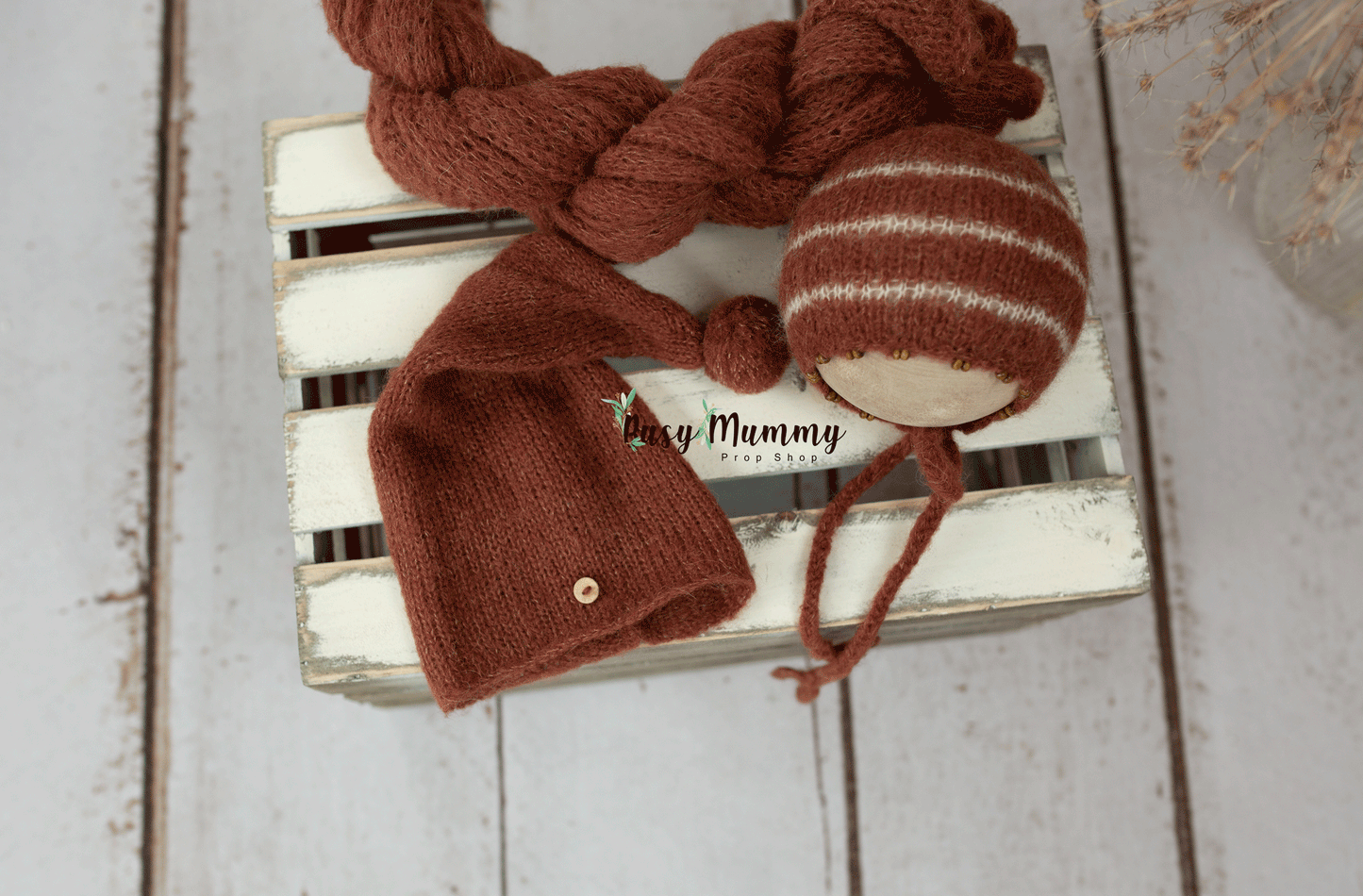 Newborn size, autumn, rust, sleep hat, bonnet, beaded, alpaca, Ready to send