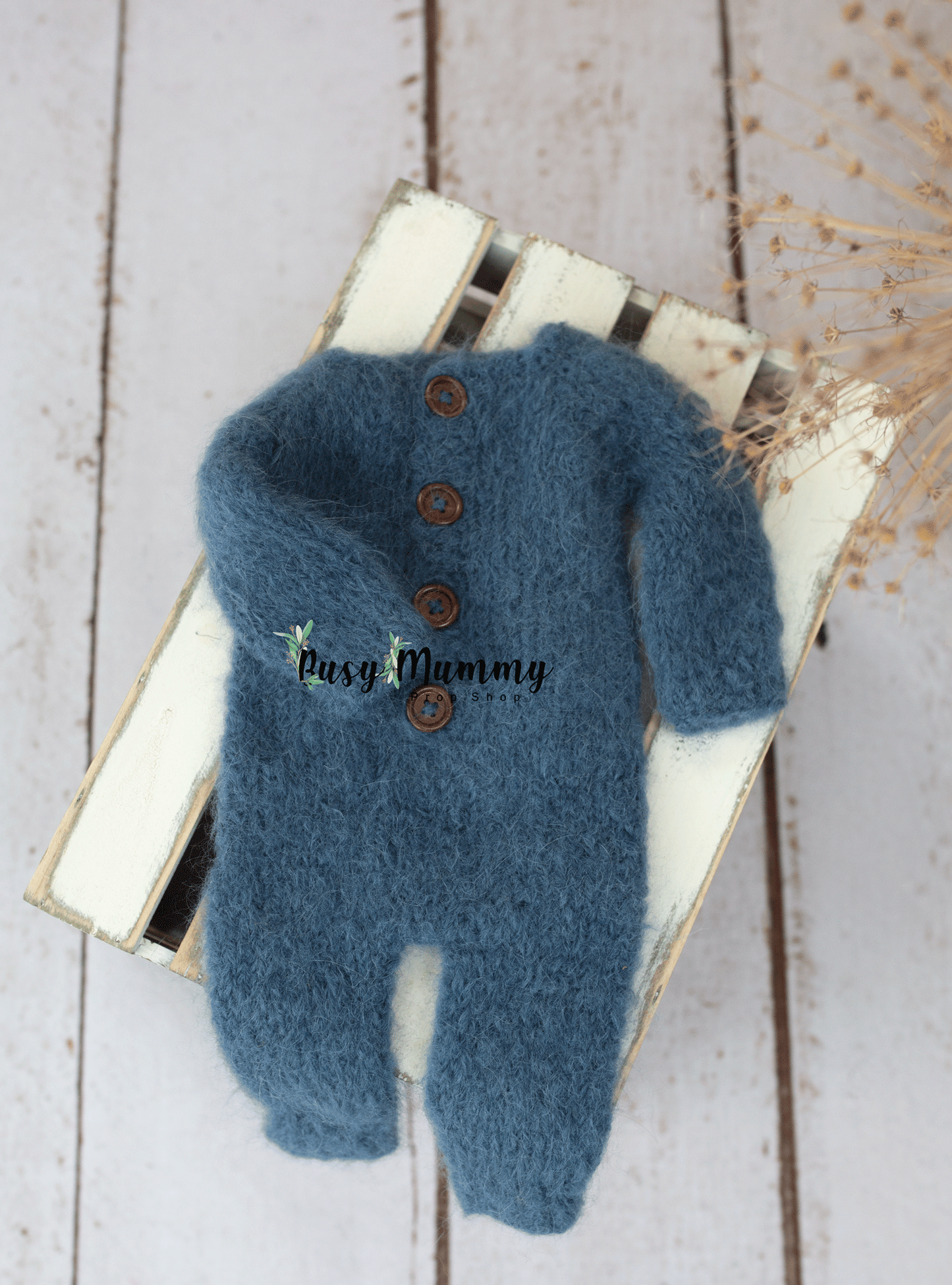 Newborn size knitted pyjama, pixie hat, navy,  beige, neutral, READY TO SEND