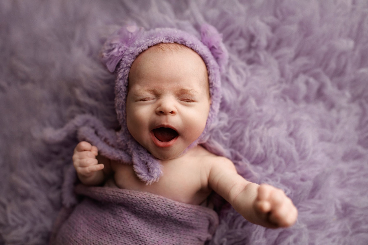 Newborn size fluffy bear bonnet, girl, pink, rose, Ready to send