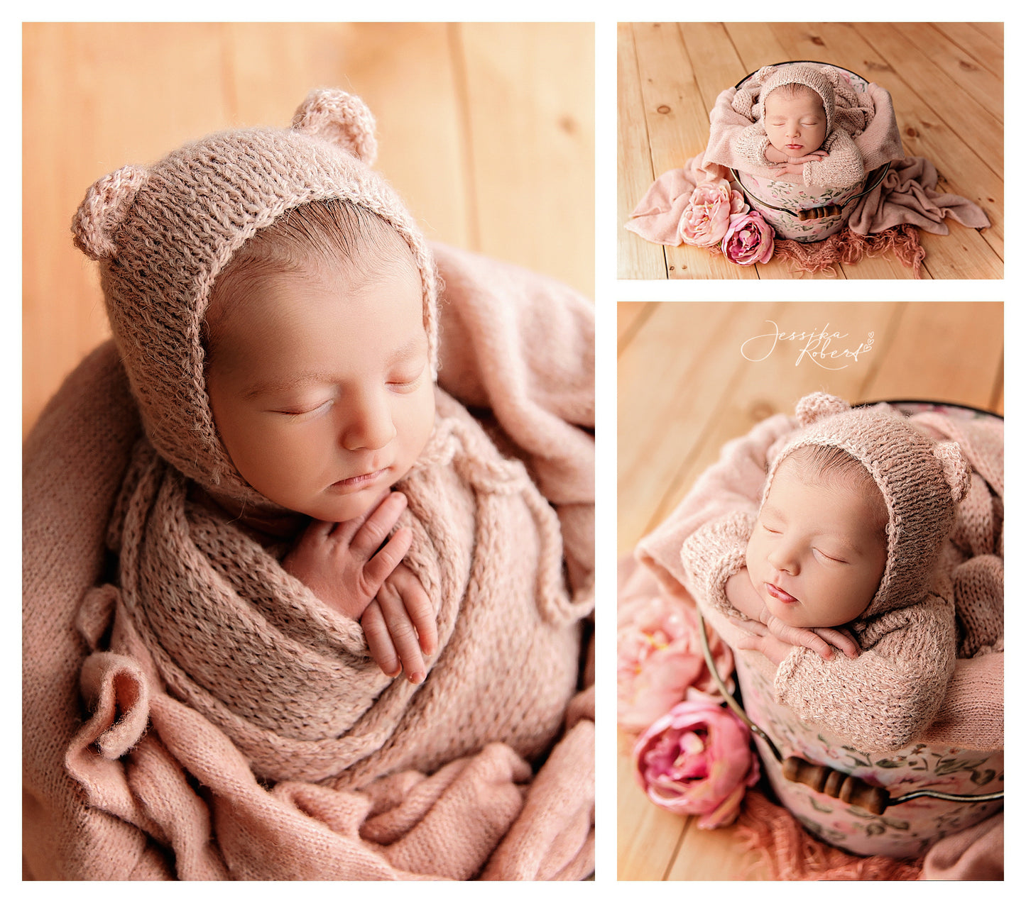 Newborn knitted super soft wrap and bonnet set, white, dusty pink, sea green, hazelnut, READY TO SEND