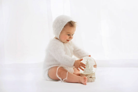 White romper with bonnet RTS - Busy mummy prop shop