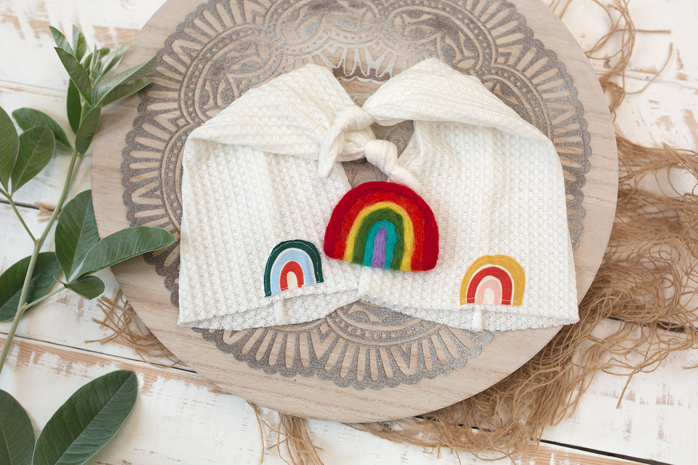 Newborn sleep hat, neutral, rainbow, twin set, Ready to send