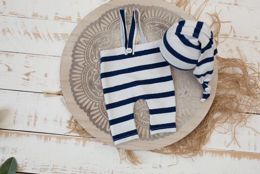 Newborn navy, white, boy, set, sleep hat, pants, stripe, Ready to send