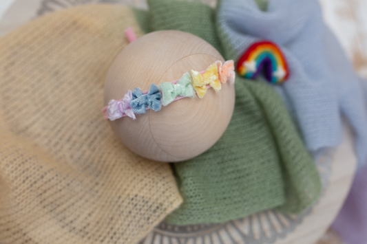 Newborn knitted wrap, rainbow, xtra long, headtie, felted rainbow, Ready to send