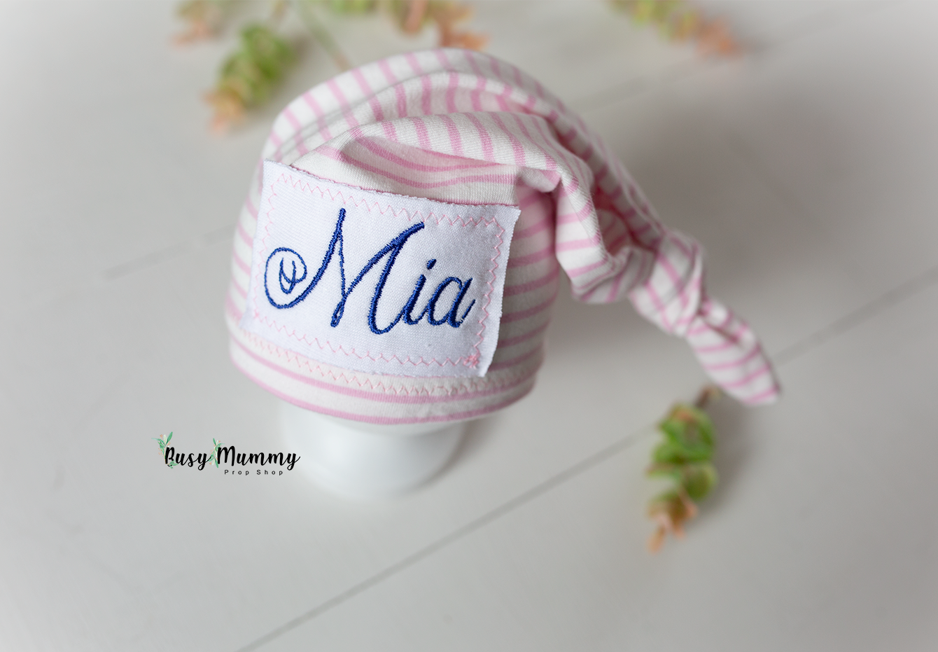 Personalised newborn baby girl sleep hat, Ready to send