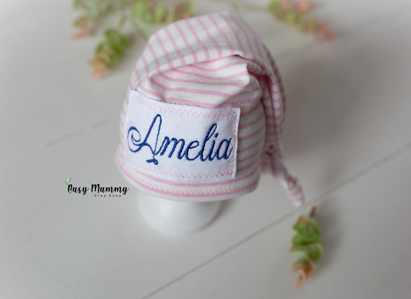 Personalised newborn baby girl sleep hat, Ready to send