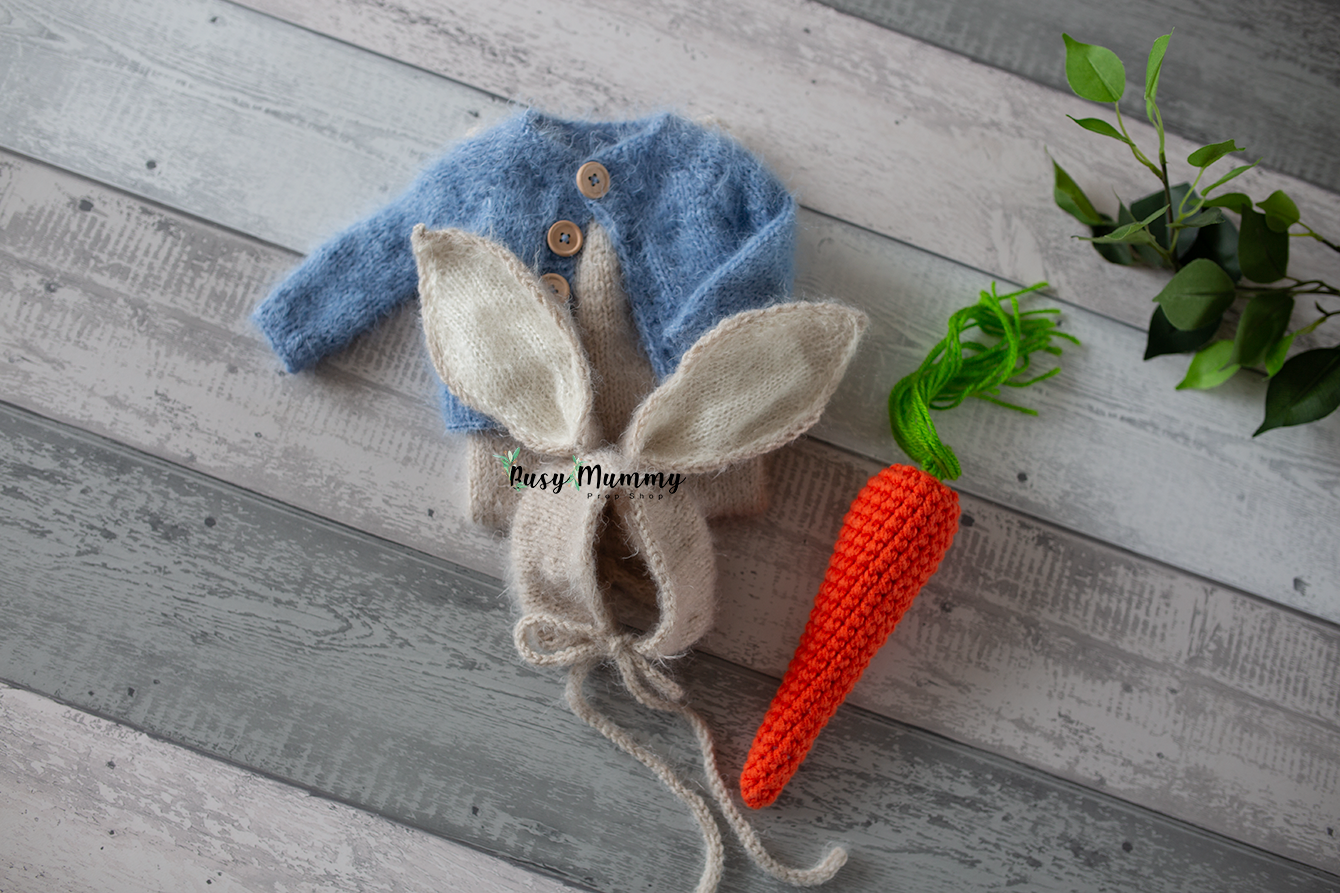 Newborn size, neutral, peter rabbit theme, knitted outfit, PRE ORDER