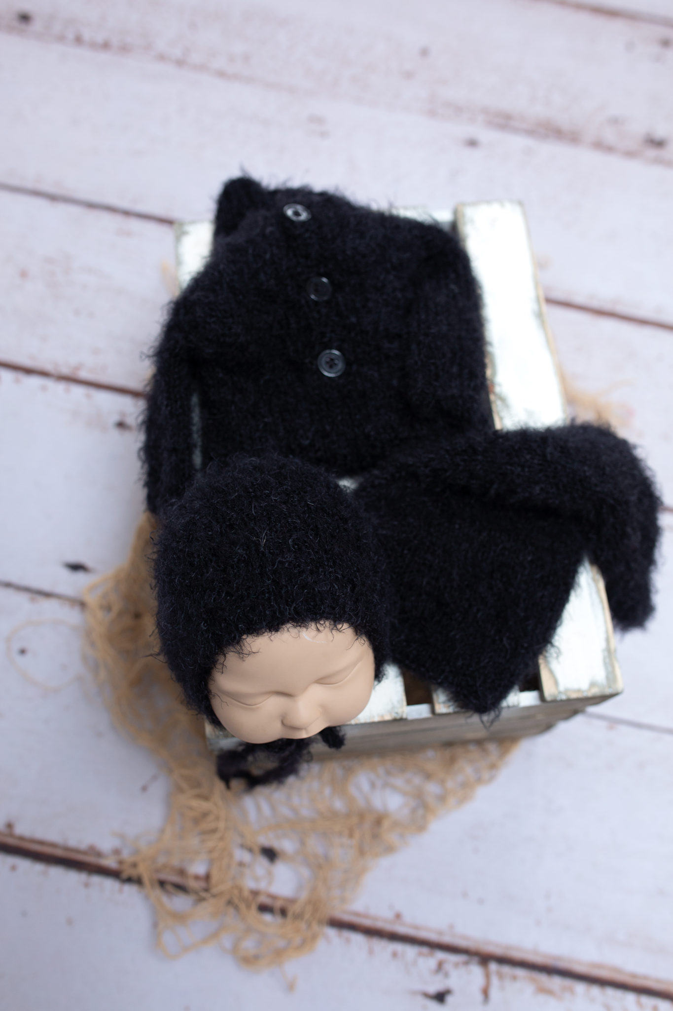 Newborn size, unisex, boy, girl, black, fluffy, pyjama, sleep hat, bonnet, Ready to send