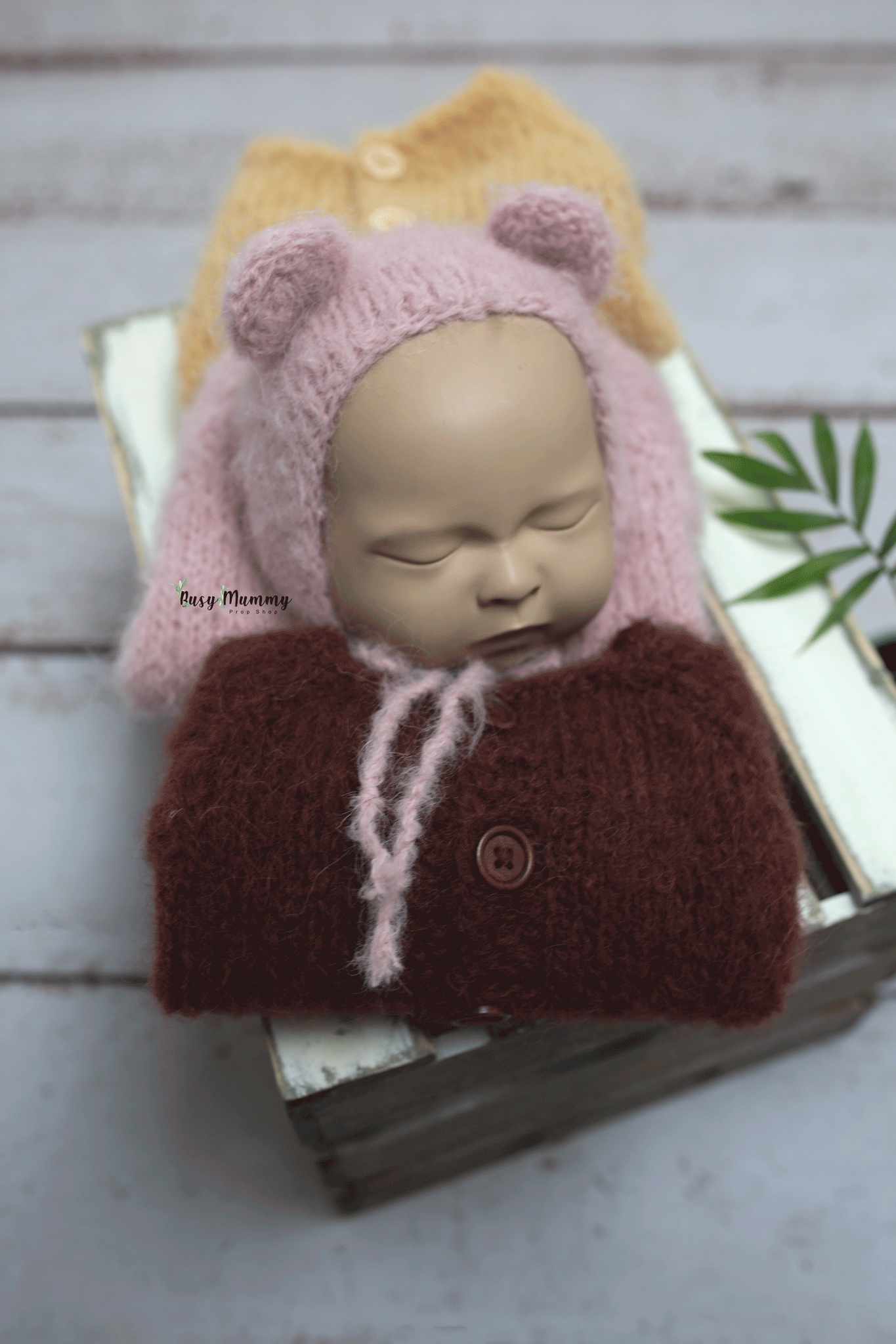 Newborn size knitted romper, bear bonnet, girl,grape, pink, vanilla, ready to send