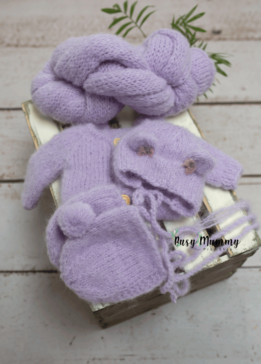 Newborn size, knitted wrap, pyjama, bonnet, twin, Ready to send