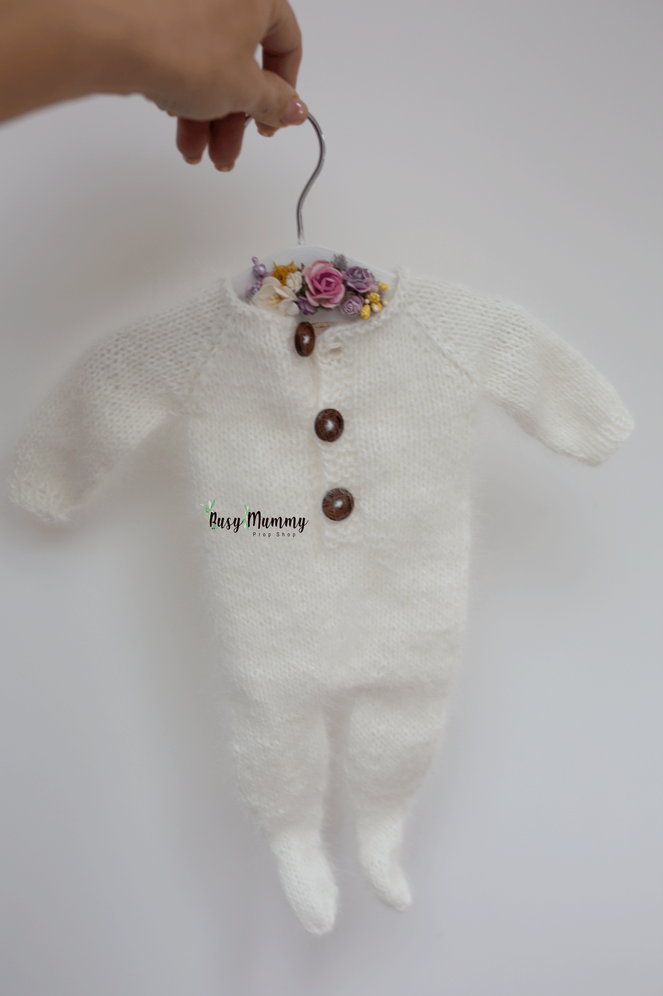 Newborn size knitted pyjama, bonnet, boy, girl, neutral, white, angora, Ready to send