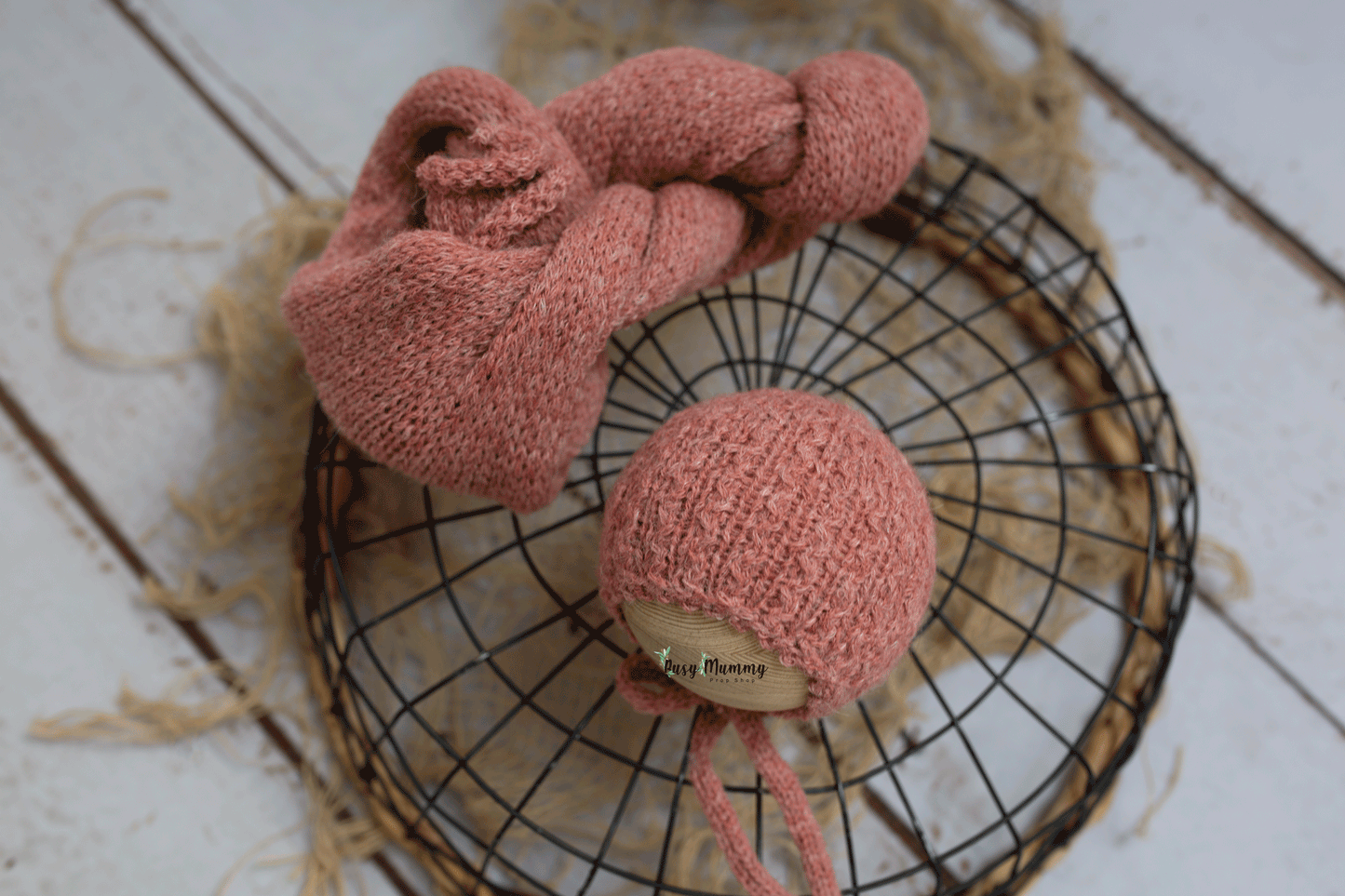 Newborn knitted wrap, bonnet, peach colour, sleep hat, bonnet, wrap, Ready to send