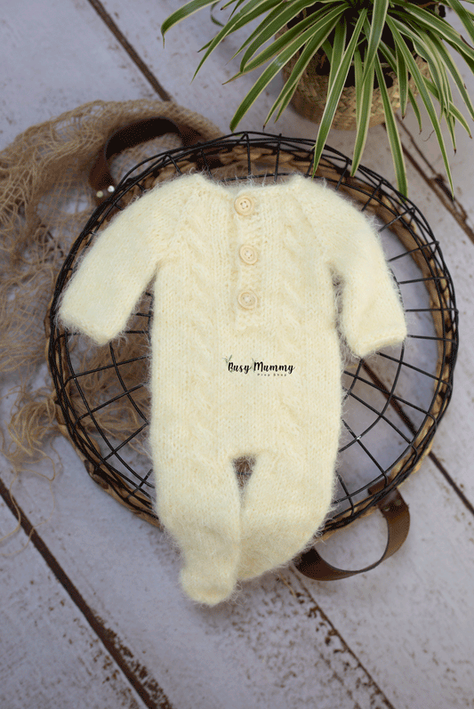 Newborn knitted pyjama super fluffy, patterned, bonnet, bear, bunny, sleep hat, Ready to send