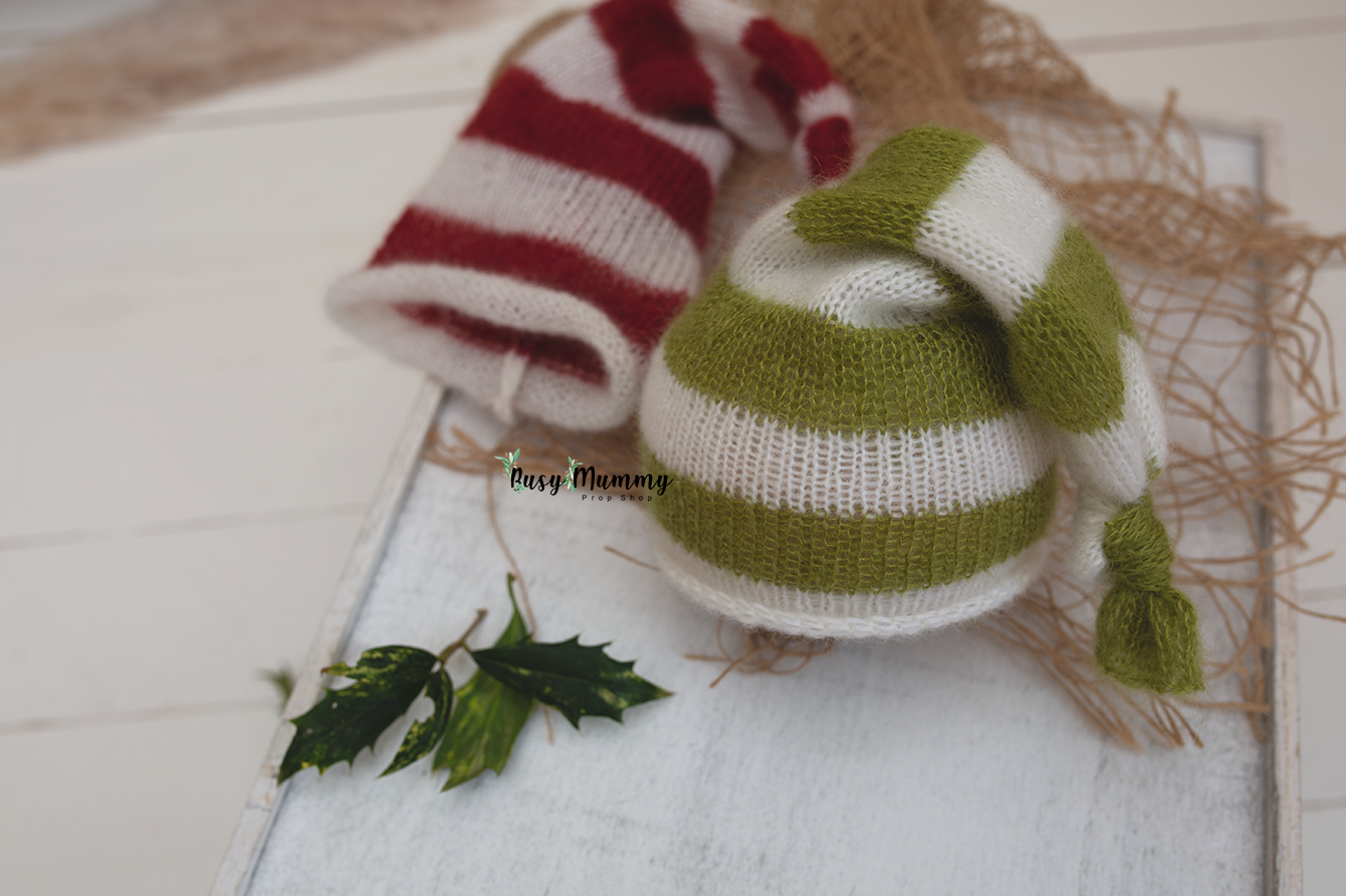 Newborn knitted sleep hat, santa, Christmas, twin, Ready to send