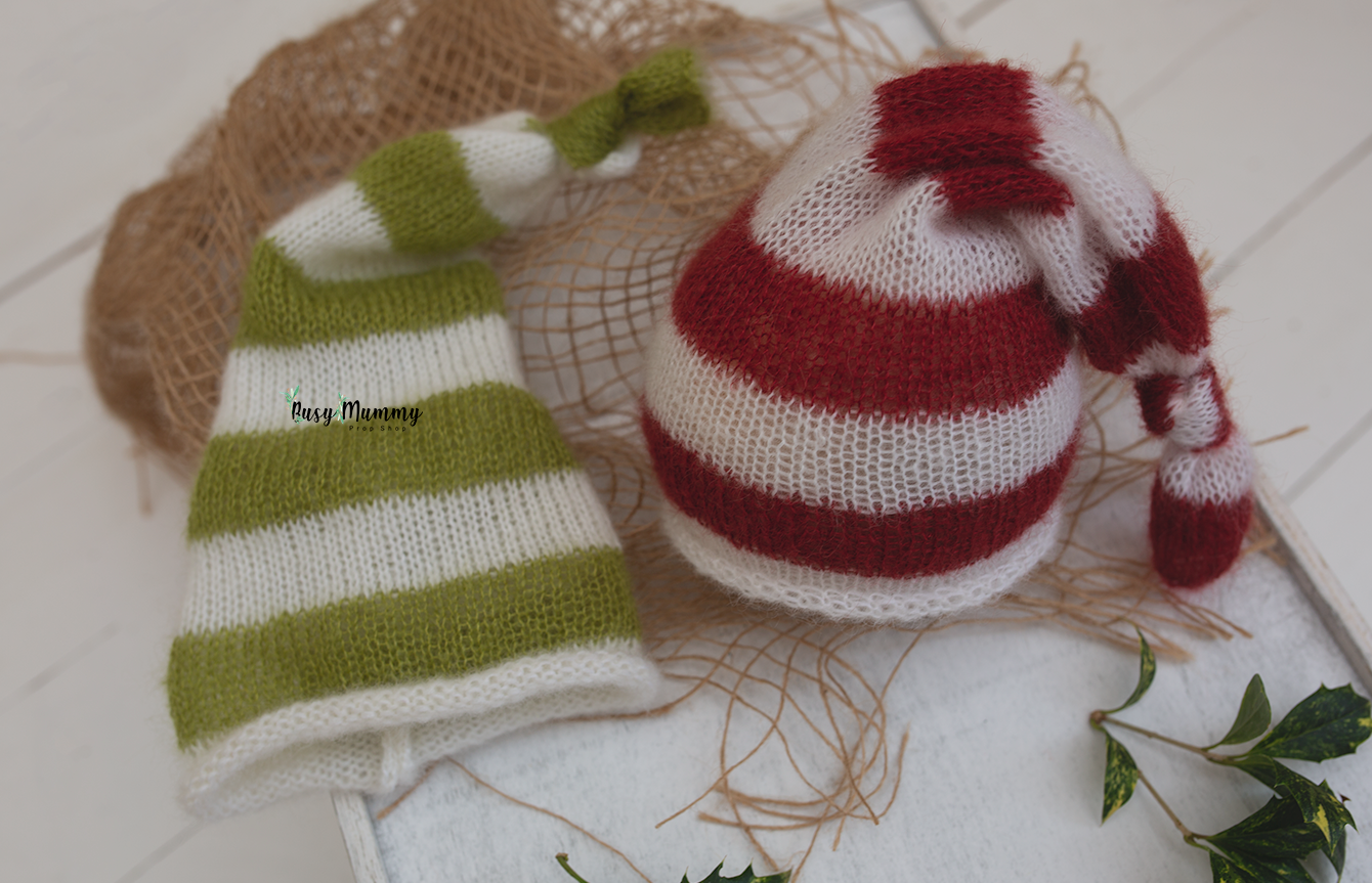 Newborn knitted sleep hat, santa, Christmas, twin, Ready to send