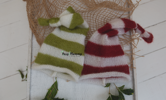 Newborn knitted sleep hat, santa, Christmas, twin, Ready to send