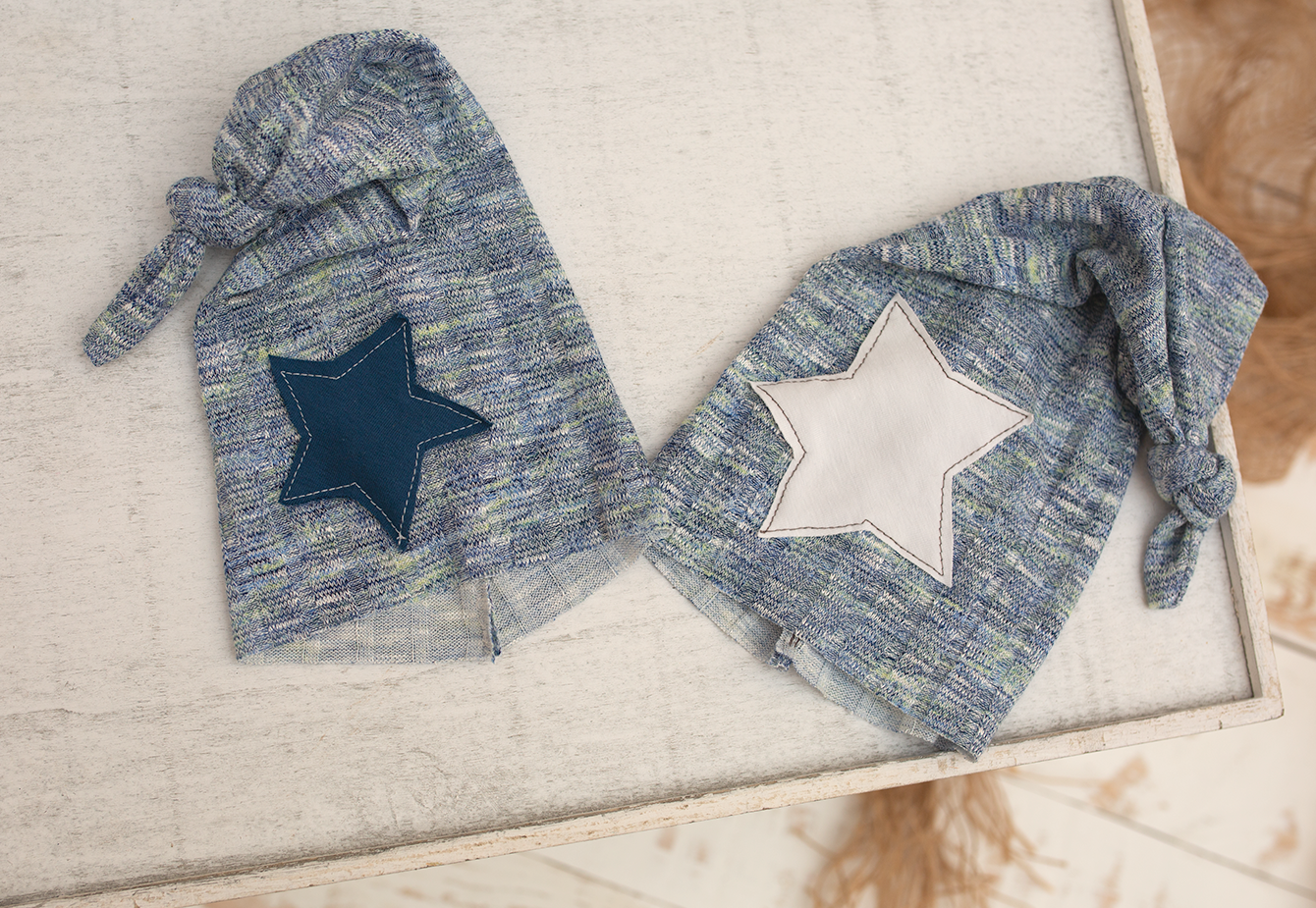 Newborn star, pale blue, twin, sleep hats set, Ready to post