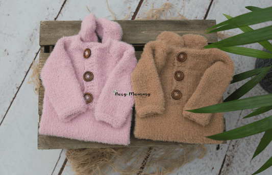 Newborn knitted bear pyjama, super soft, fuzzy, pink, caramel, READY TO SEND