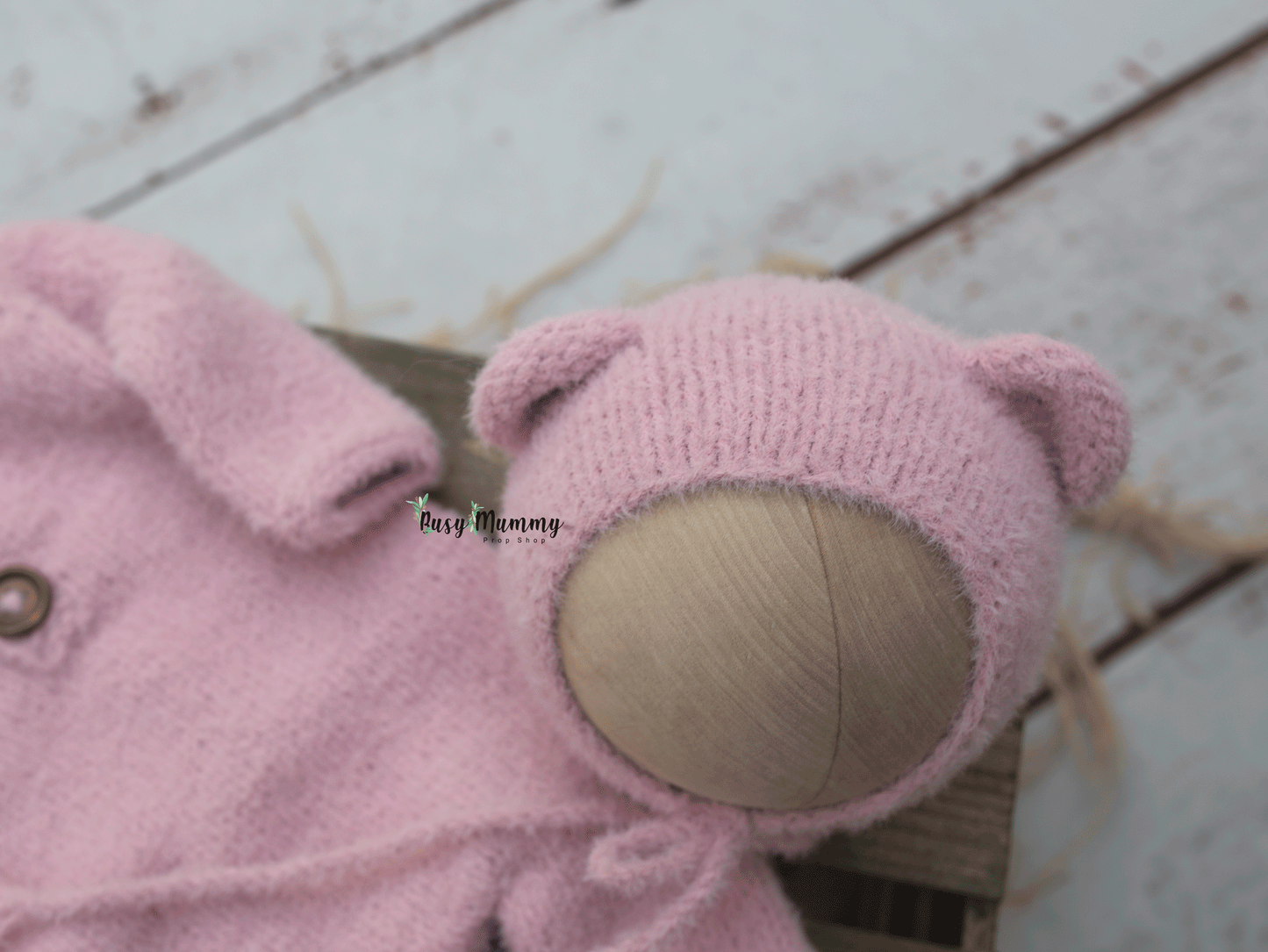 Newborn knitted bear pyjama, super soft, fuzzy, pink, caramel, READY TO SEND