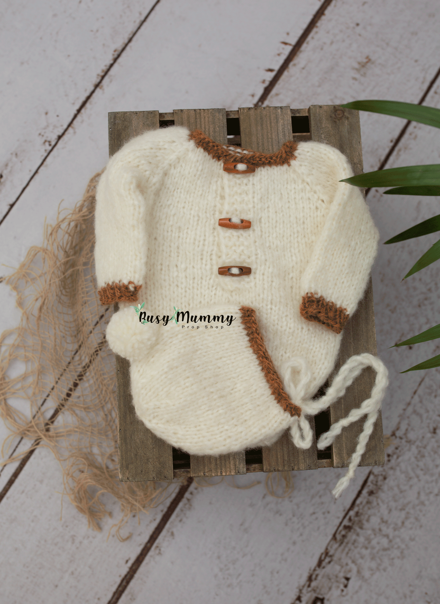 Knitted romper, neutral, knitted bonnet, baby, size 3 month, READY TO SEND