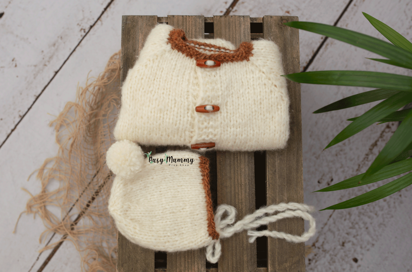 Knitted romper, neutral, knitted bonnet, baby, size 3 month, READY TO SEND