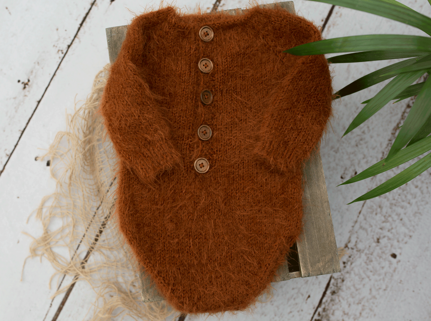 Sitter size fox outfit, knitted romper, fox bonnet,READY TO SEND