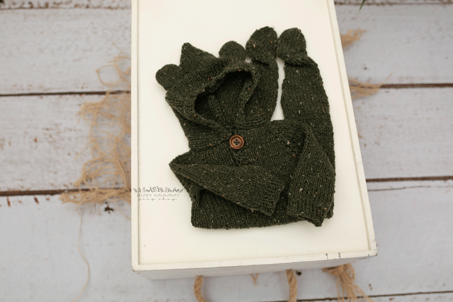 Newborn size, knitted, khaki, tweed, bear, READY TO SEND