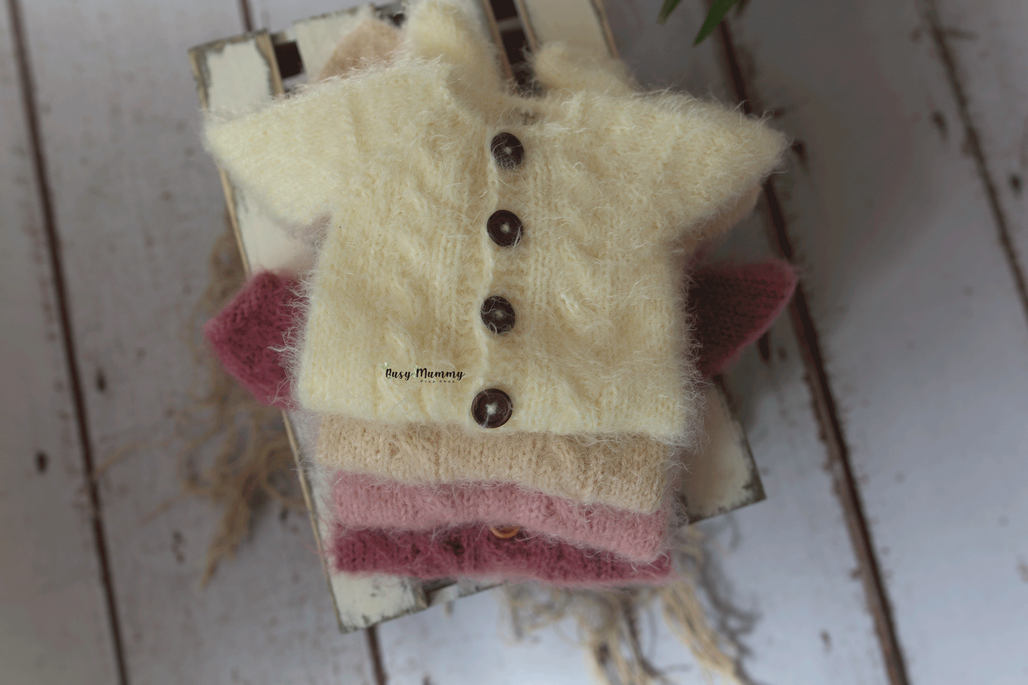 Newborn size knitted pyjama, girl, bear, fluffy, pink, cream, READY TO SEND