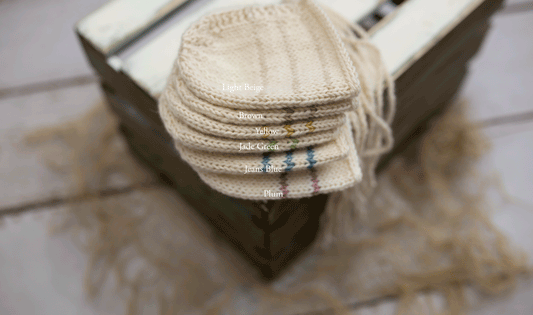 Newborn knityted bonnet, off white, stripe, green, blue, yellow, twin, READY TO SEND