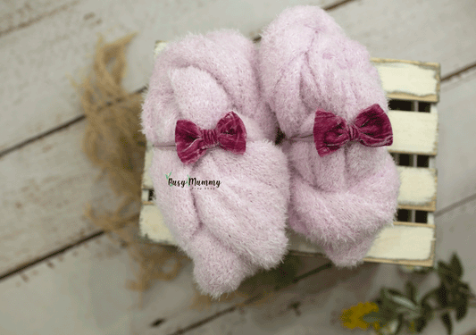 Newborn knitted xtra long wrap, twin, pink, fluffy, velvet bow, READY TO SEND
