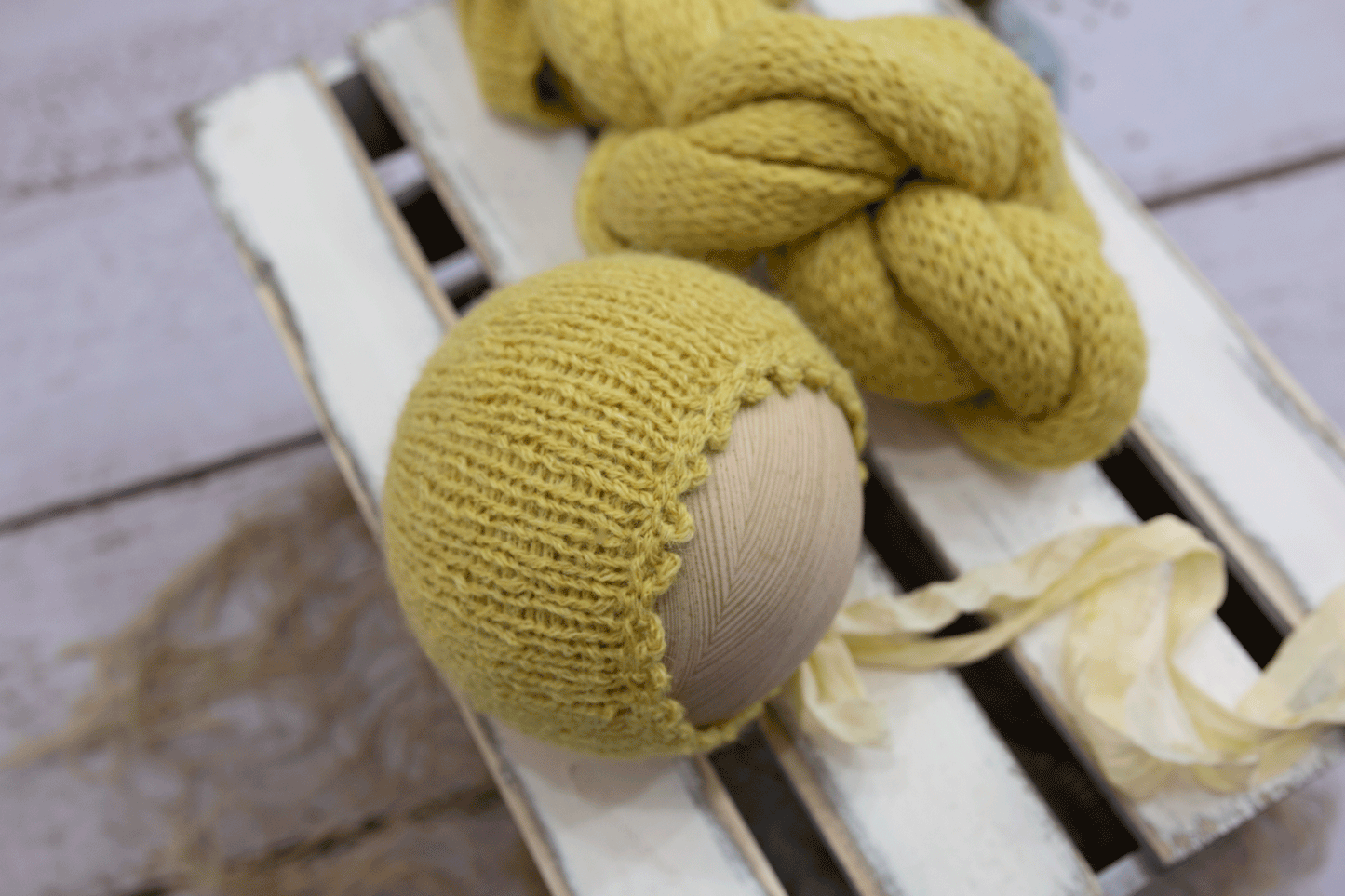 Newborn size knitted wrap, bonnet, yellow, lemon, Ready to send