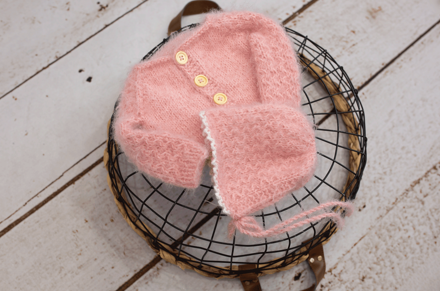 Knitted romper, baby girl, pink, fluffy,3-6 month, fluffy pink, patterned sleeves, bonnet, READY TO SEND