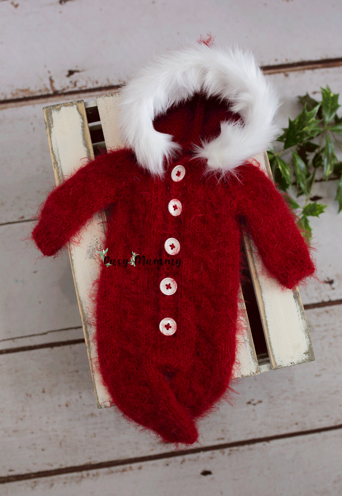 Christmas newborn knitted pyjama, red, white, green, READY TO SEND