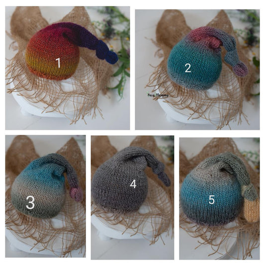 Newborn size knitted sleep hats, boy, girl, rainbow Ready to send