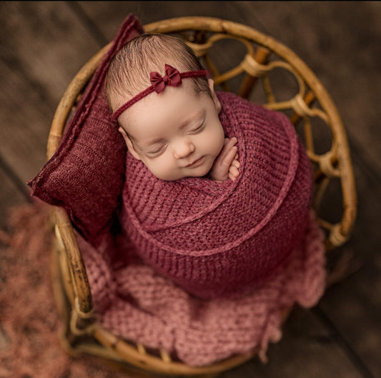 Newborn knitted super soft wrap and bonnet set, white, dusty pink, sea green, hazelnut, READY TO SEND