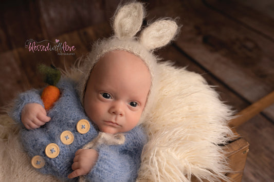 Newborn size, neutral, peter rabbit theme, knitted outfit, PRE ORDER